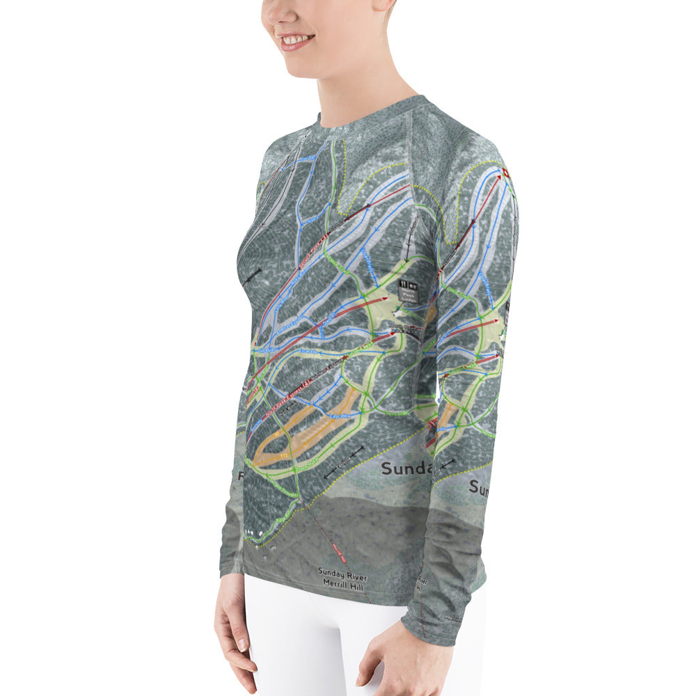 Sunday River, Maine Ski Trail Map Women's Base Layer Top - Powderaddicts