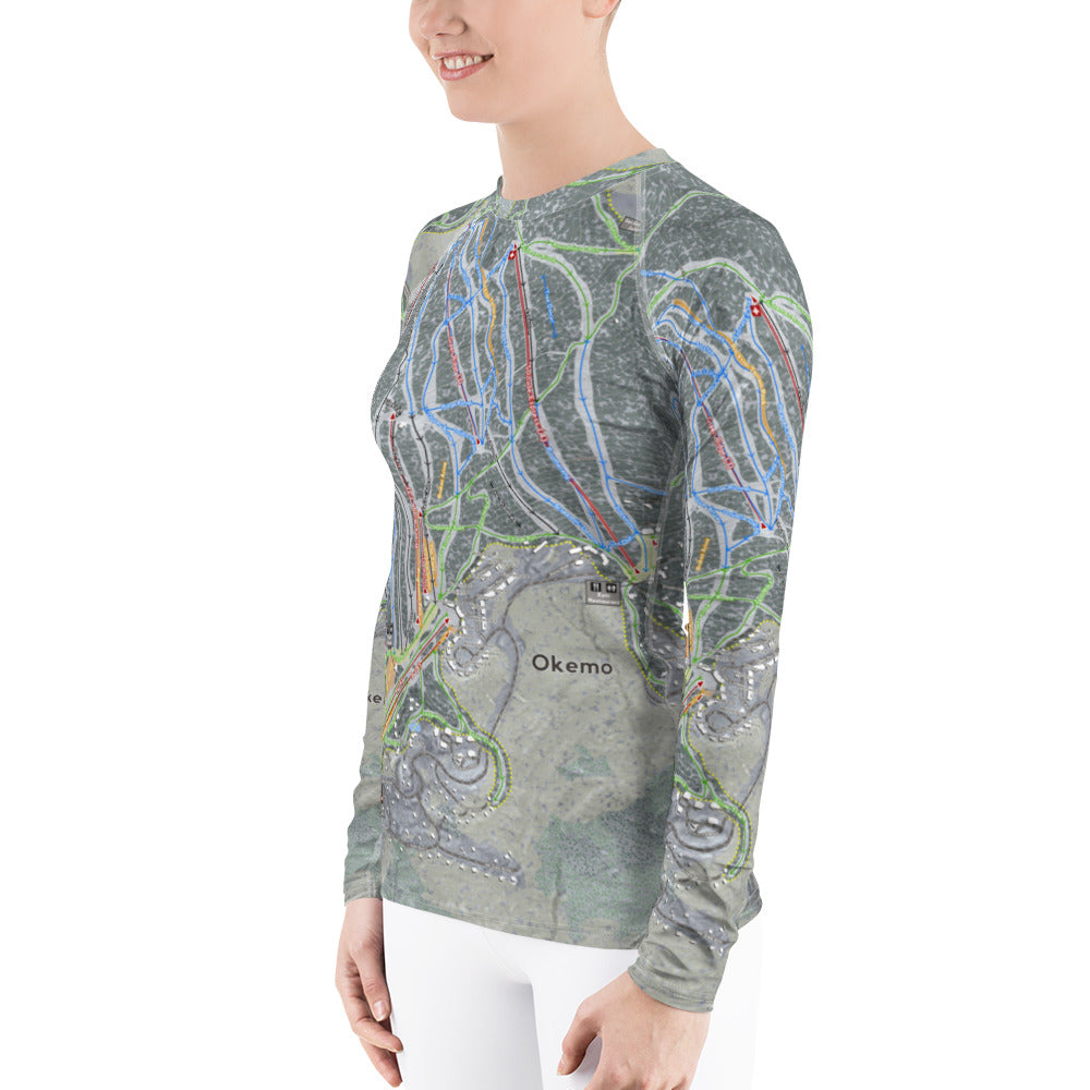 Okemo, Vermont Ski Trail Map Women's Base Layer Top - Powderaddicts