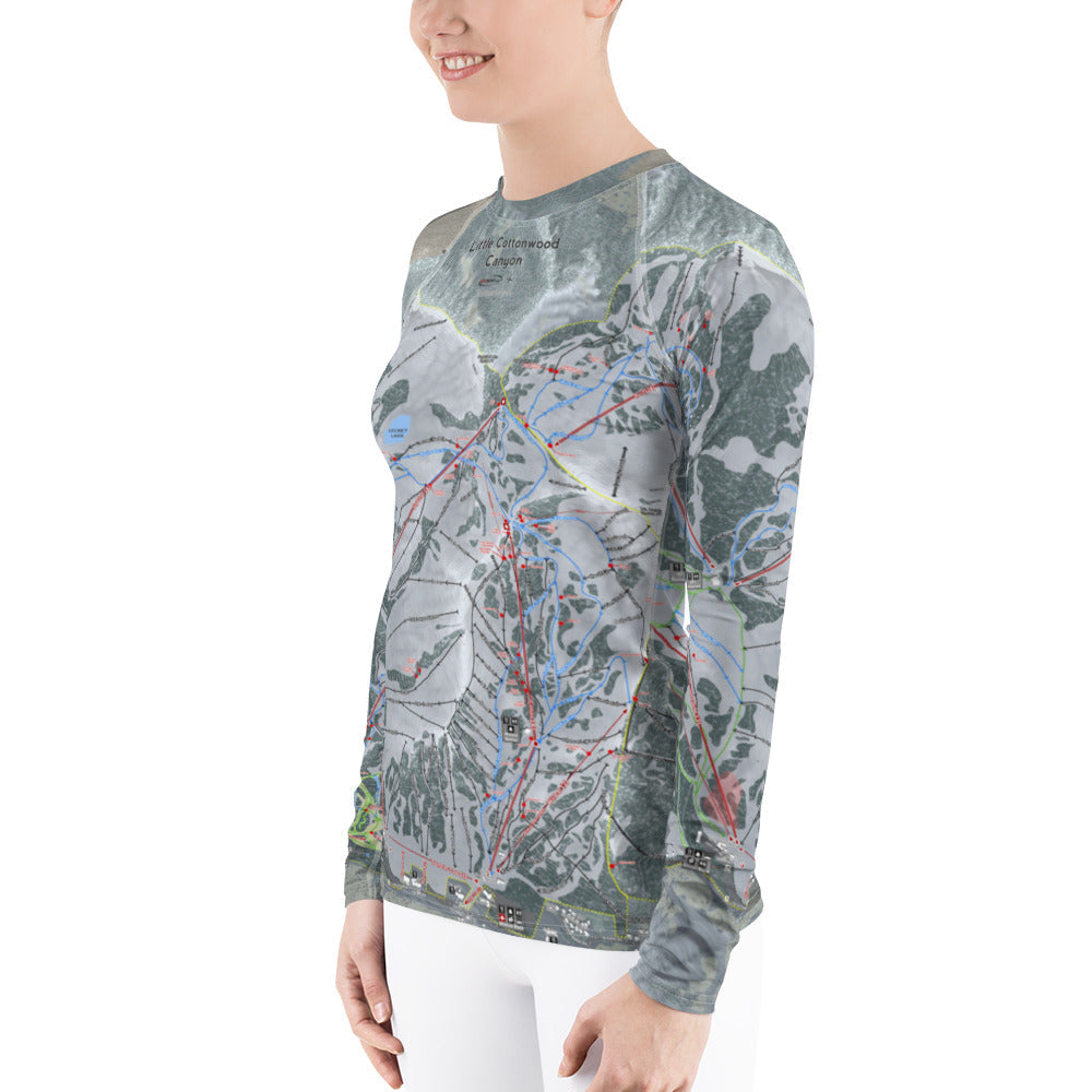 Little Cottonwood Canyon, Utah Ski Trail Map Women's Base Layer Top - Powderaddicts