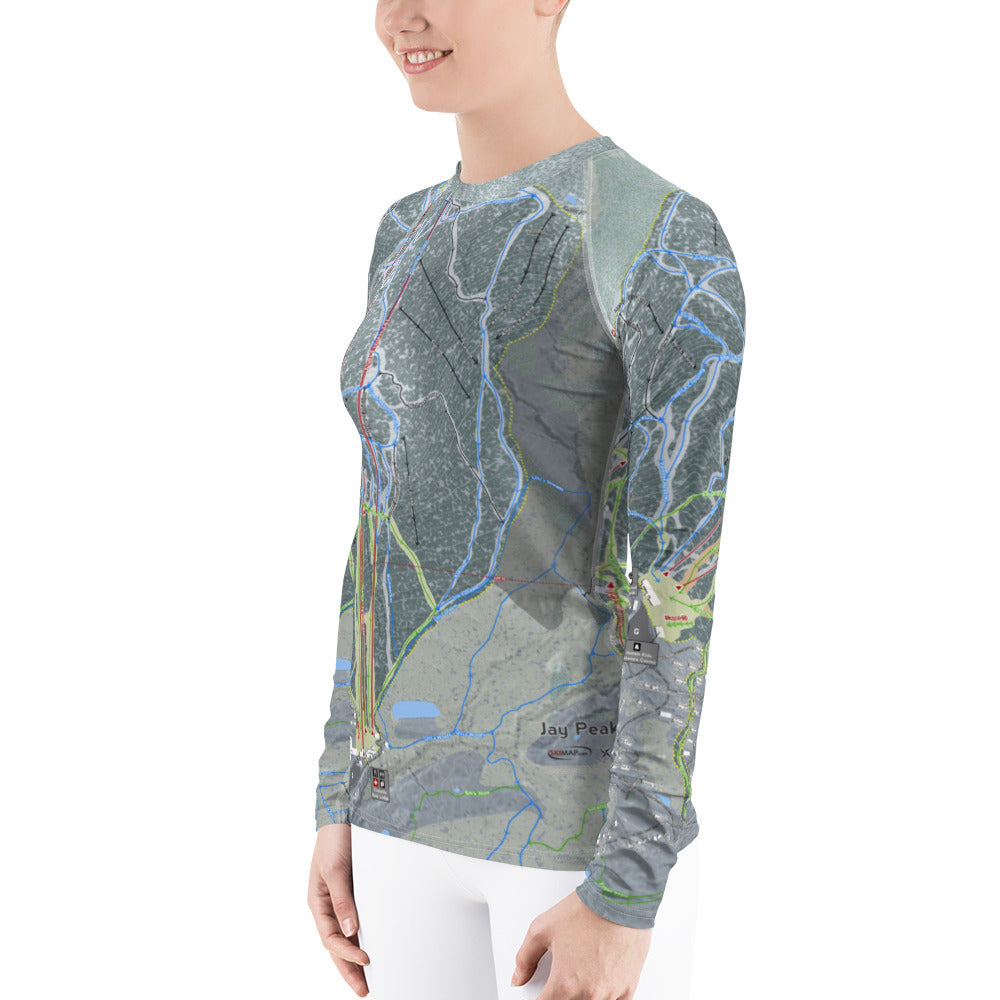 Jay Peak, Vermont Ski Trail Map Women's Base Layer Top - Powderaddicts