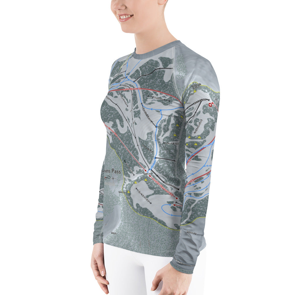 Stevens Pass, Washington Ski Trail Map Women's Base Layer Top - Powderaddicts