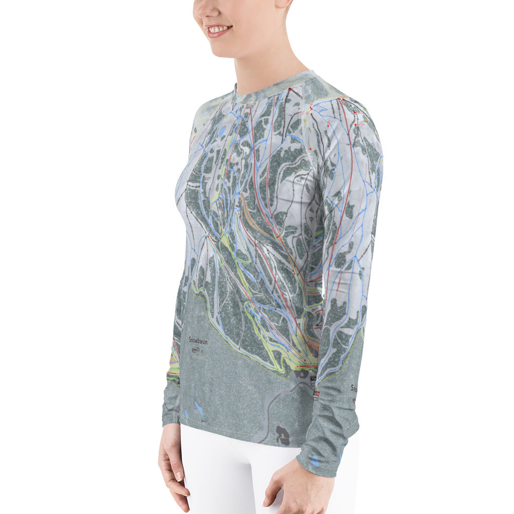 Snowbasin, Utah Ski Trail Map Women's Base Layer Top - Powderaddicts