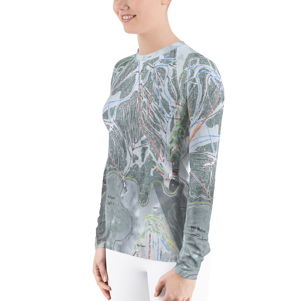 Mt. Rose, Nevada Ski Trail Map Women's Base Layer Top - Powderaddicts