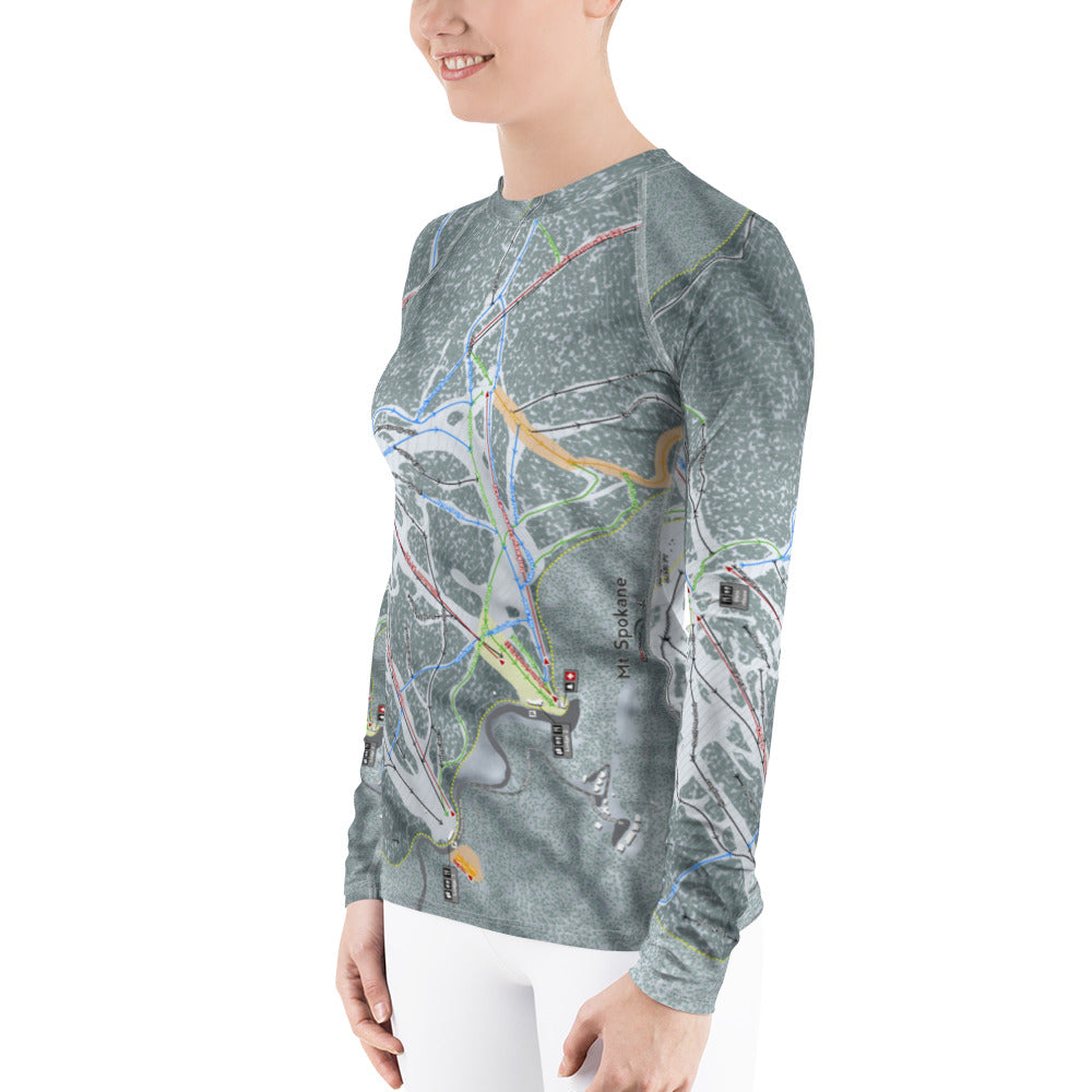 Mt. Spokane, Washington Ski Trail Map Women's Base Layer Top - Powderaddicts