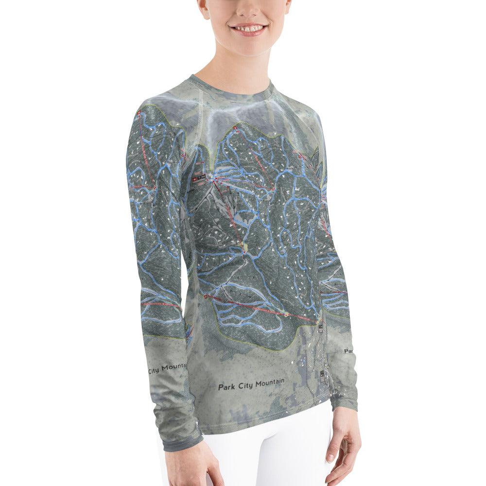 Park City, Utah Ski Trail Map Women's Base Layer Top - Powderaddicts