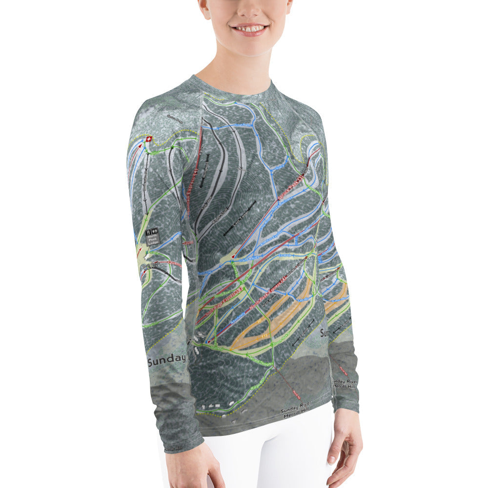 Sunday River, Maine Ski Trail Map Women's Base Layer Top - Powderaddicts