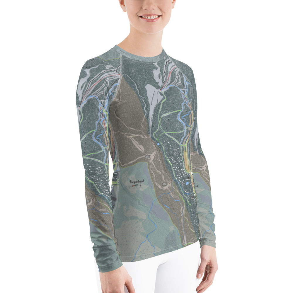 Sugarloaf, Maine Ski Trail Map Women's Base Layer Top - Powderaddicts