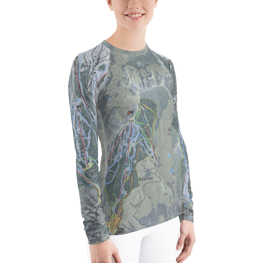 Aspen Snowmass, Colorado Ski Trail Map Women's Base Layer Top - Powderaddicts