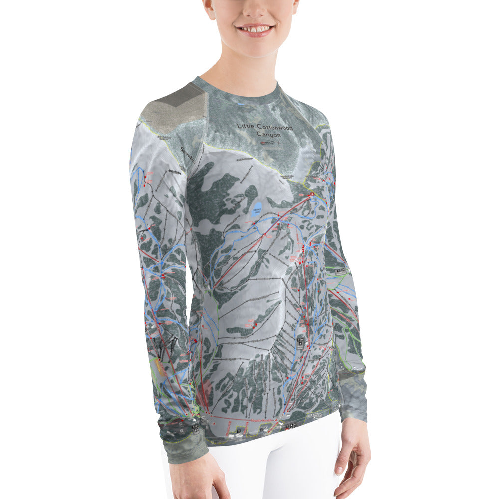 Little Cottonwood Canyon, Utah Ski Trail Map Women's Base Layer Top - Powderaddicts