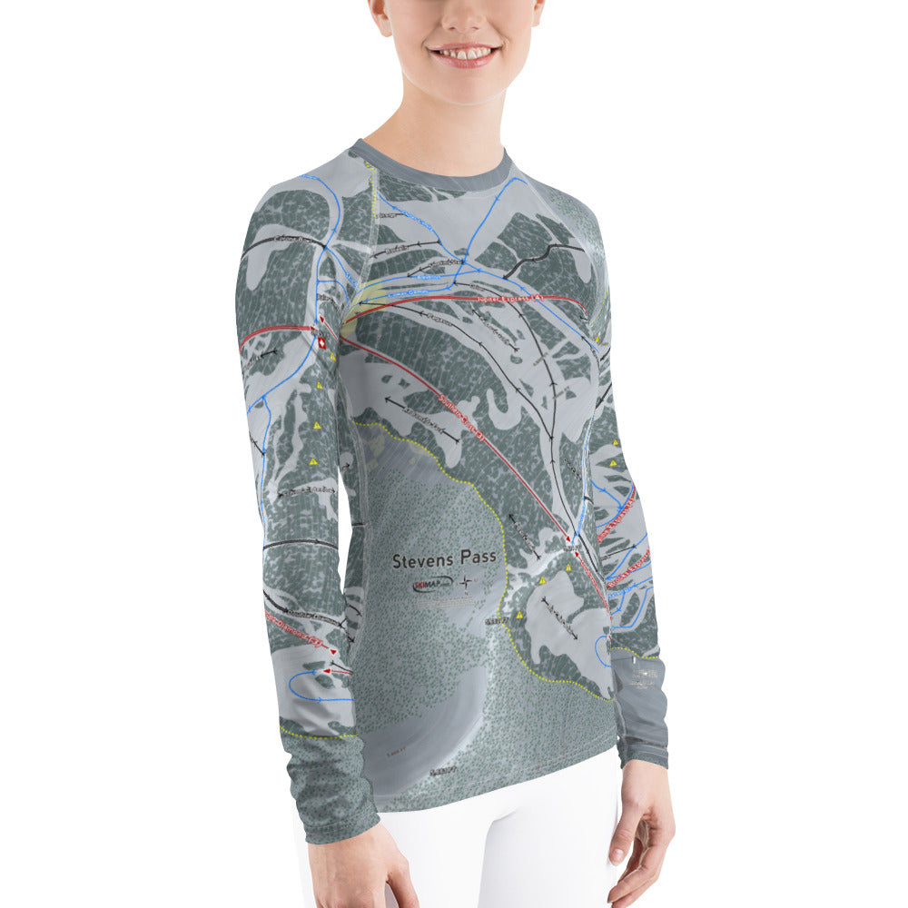 Stevens Pass, Washington Ski Trail Map Women's Base Layer Top - Powderaddicts