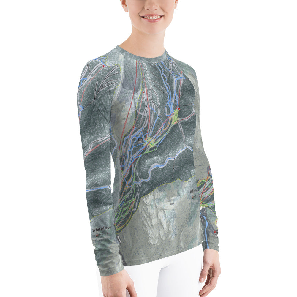 Whiteface, New York Ski Trail Map Women's Base Layer Top - Powderaddicts