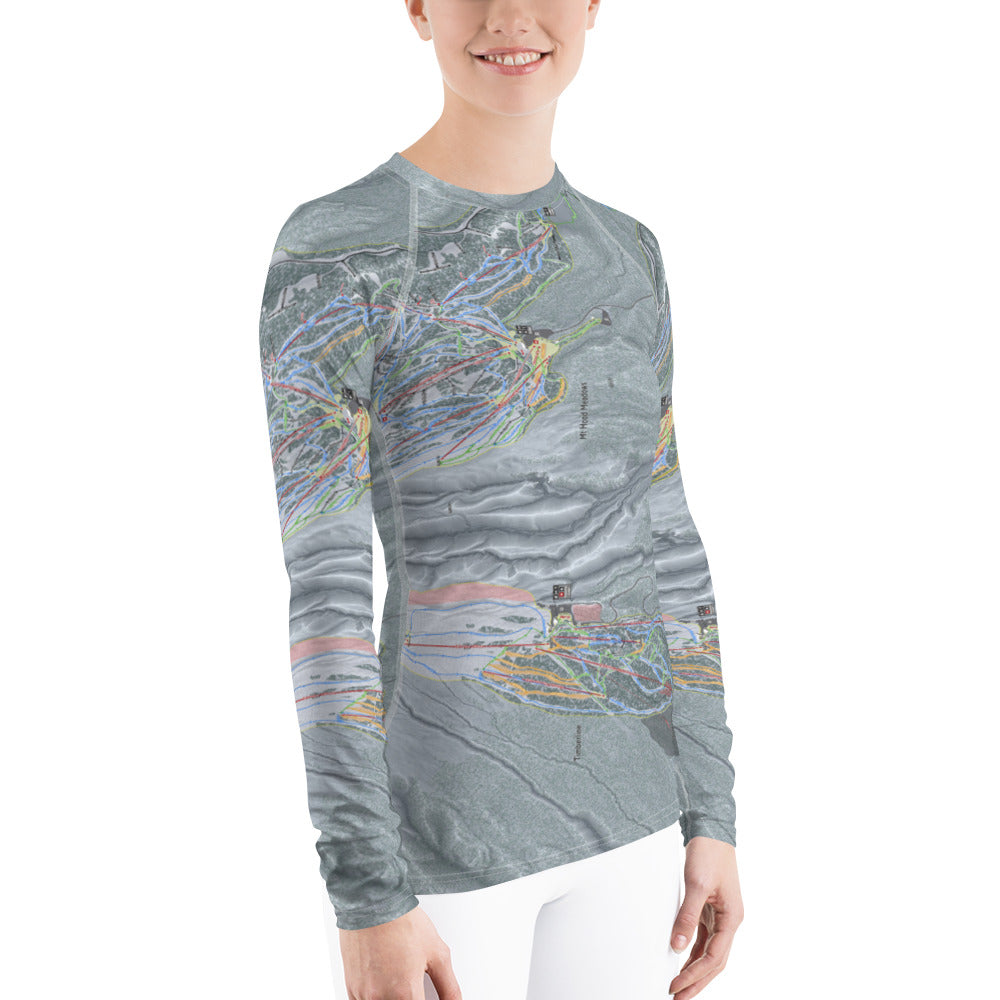 Mt Hood, Oregon Ski Trail Map Women's Base Layer Top - Powderaddicts