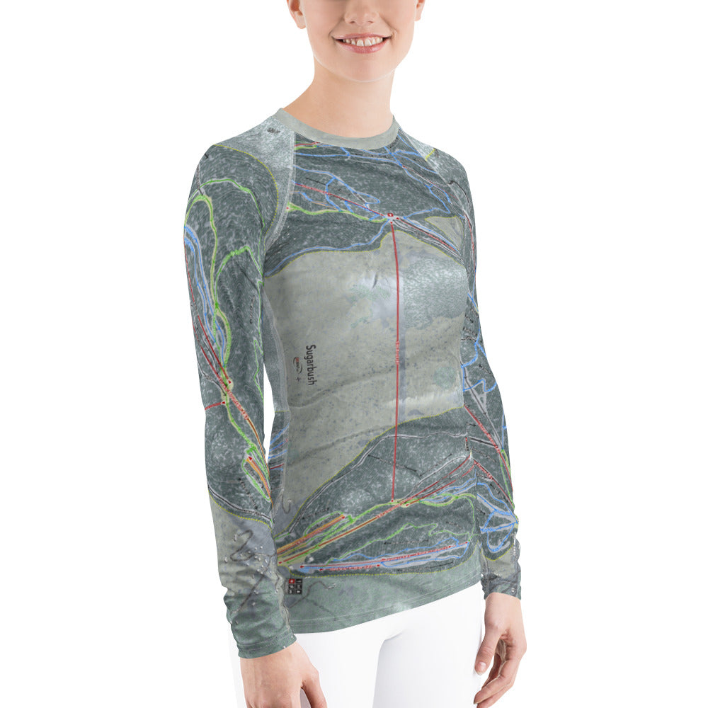 Sugarbush, Vermont Ski Trail Map Women's Base Layer Top - Powderaddicts