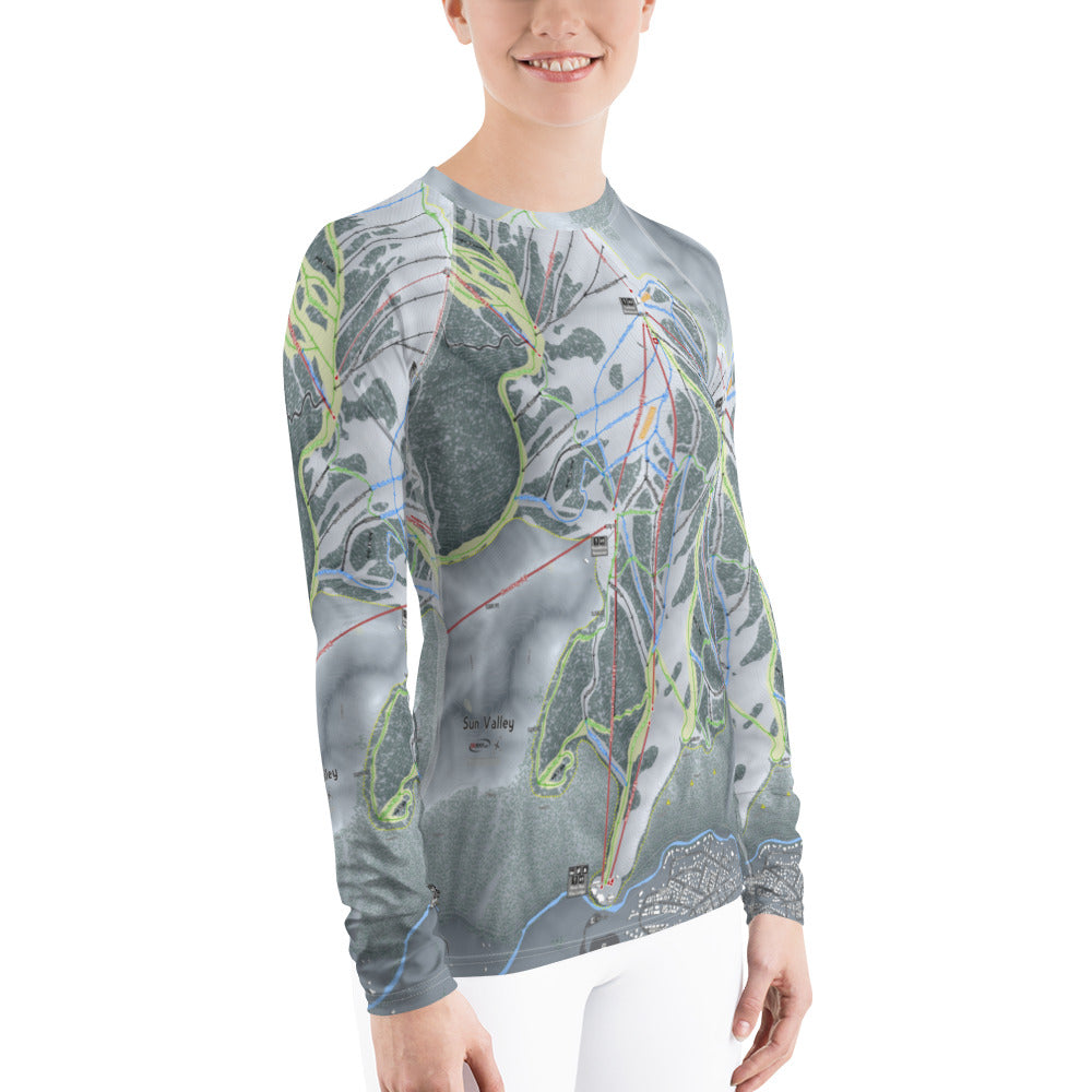 Sun Valley, Idaho Ski Trail Map Women's Base Layer Top - Powderaddicts