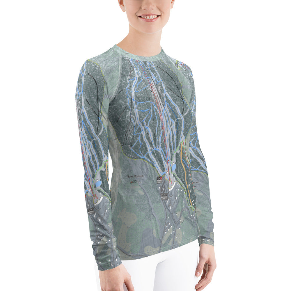 Burke Mountain, Vermont Ski Trail Map Women's Base Layer Top - Powderaddicts