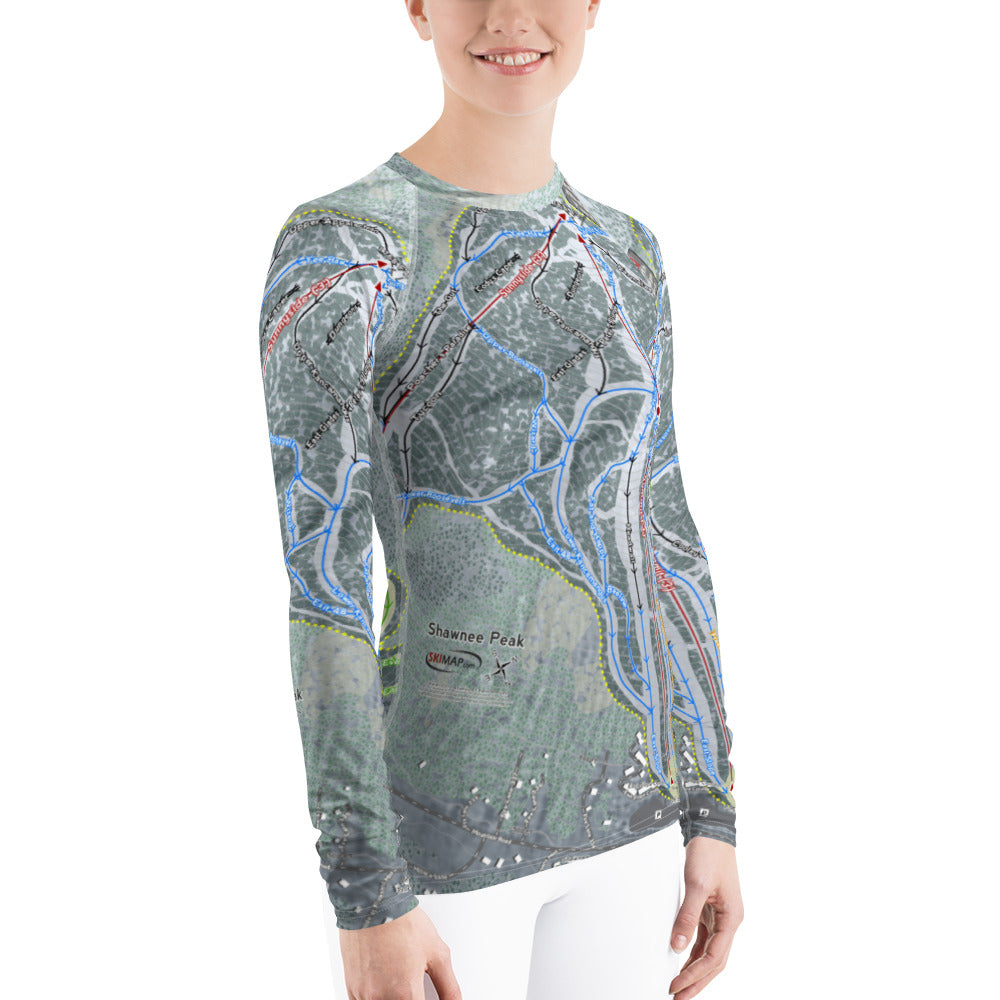 Shawnee Peak, Maine Ski Trail Map Women's Base Layer Top - Powderaddicts