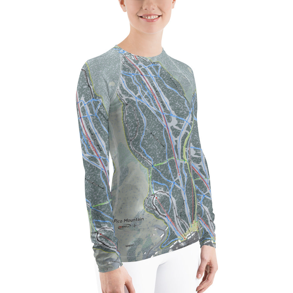 Pico Mountain, Vermont Ski Trail Map Women's Base Layer Top - Powderaddicts