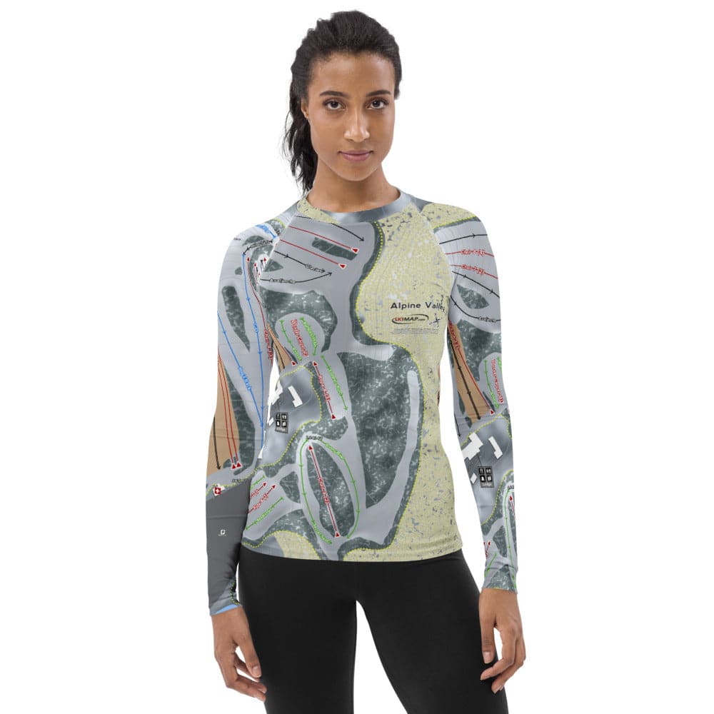 Alpine Valley, Wisconsin Ski Trail Map Women&#39;s Base Layer Top - Powderaddicts