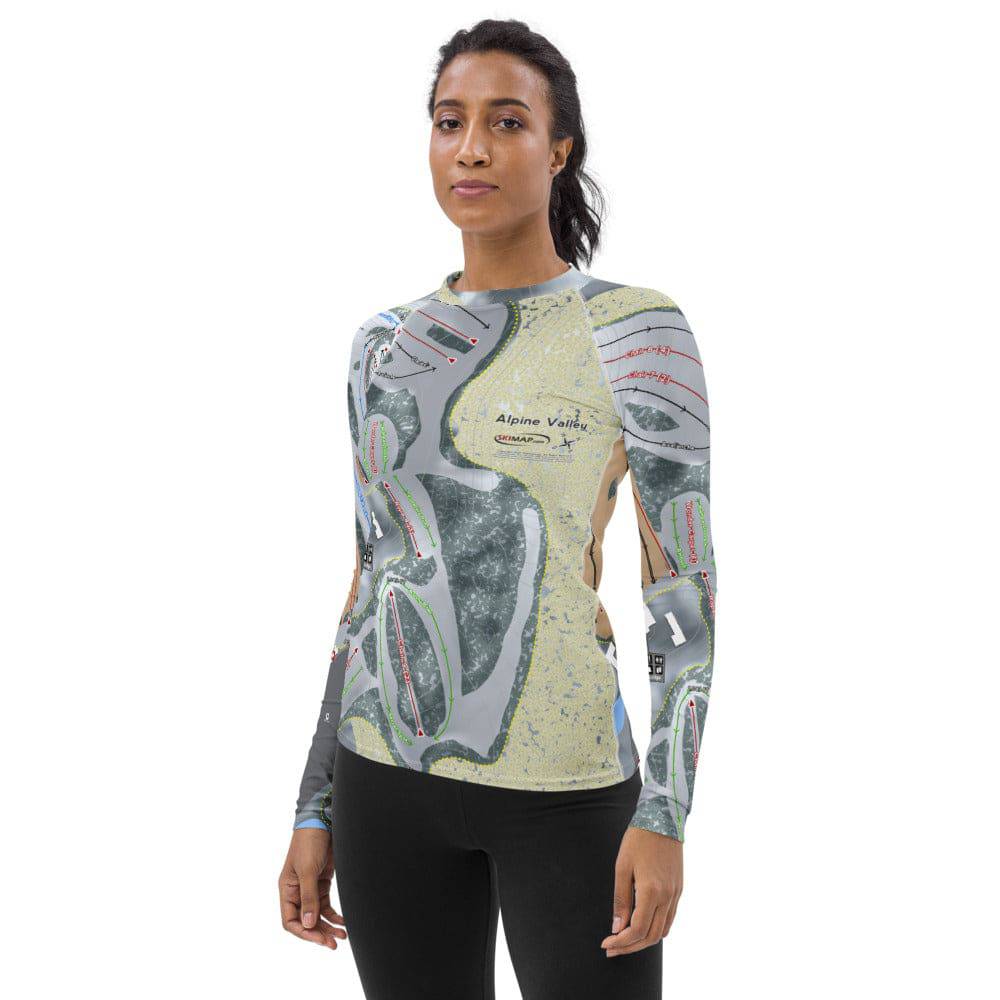 Alpine Valley, Wisconsin Ski Trail Map Women's Base Layer Top - Powderaddicts