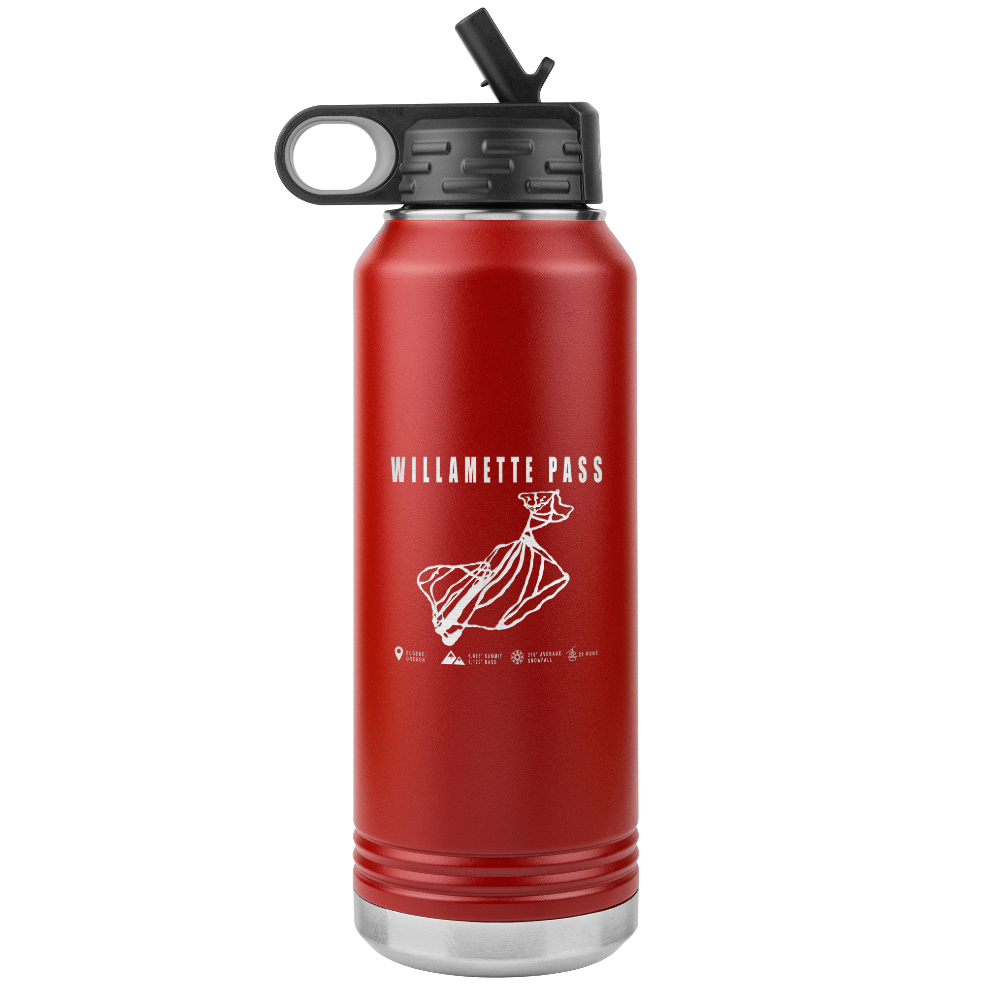 Willamette Pass, Oregon Ski Trail Map 32oz Water Bottle Tumbler - Powderaddicts