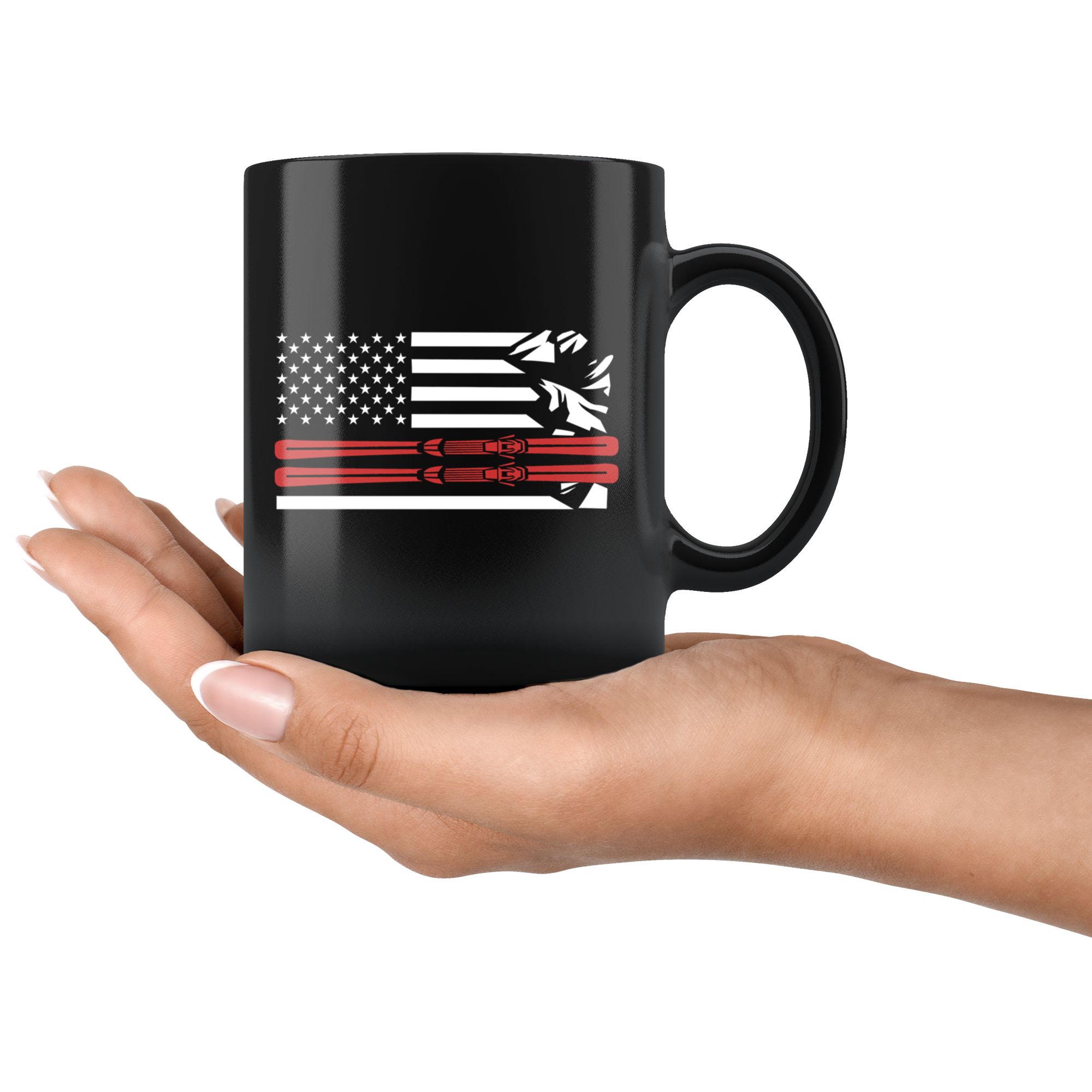 USA Ski Flag Thin Red Line Mugs - Powderaddicts