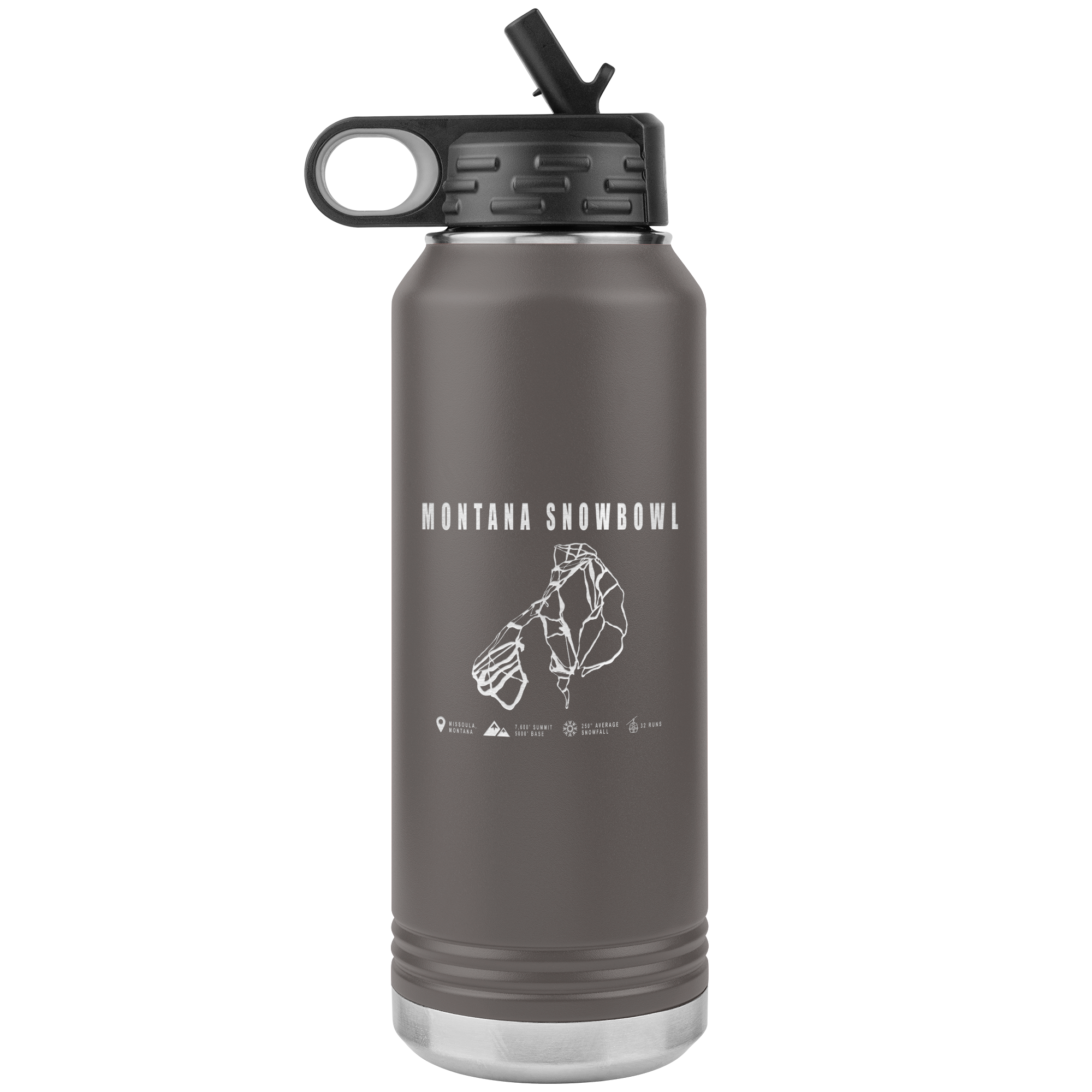 Montana Snowbowl, Montana Ski Trail Map 32oz Water Bottle Tumbler - Powderaddicts