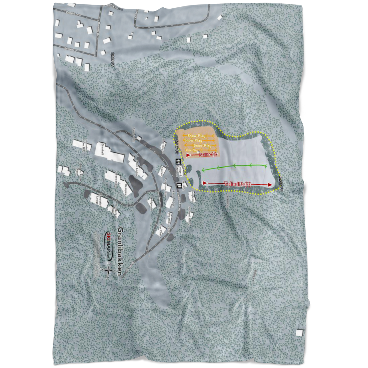 Granlibakken, California Ski Trail Map Fleece Blanket - Powderaddicts