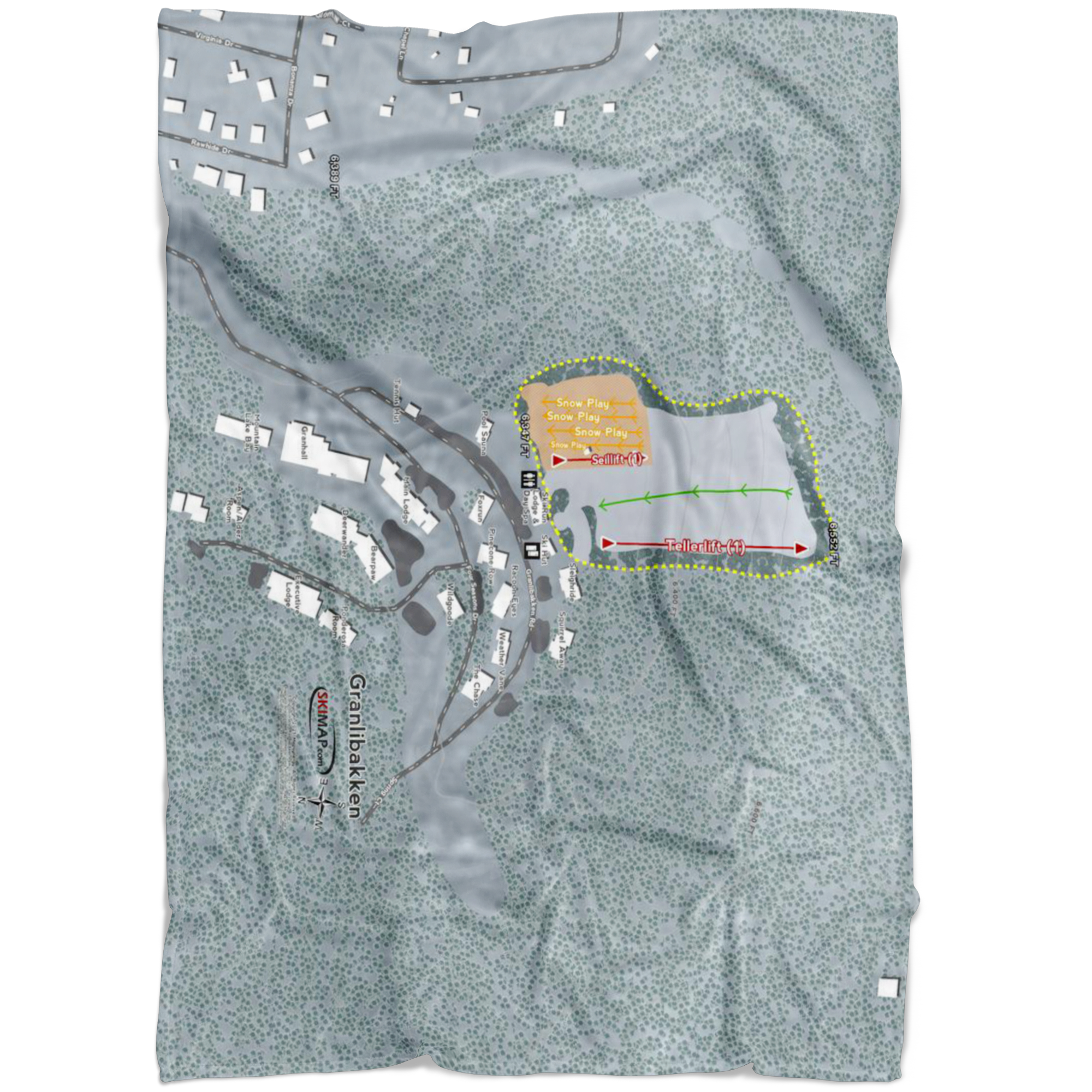 Granlibakken, California Ski Trail Map Fleece Blanket - Powderaddicts