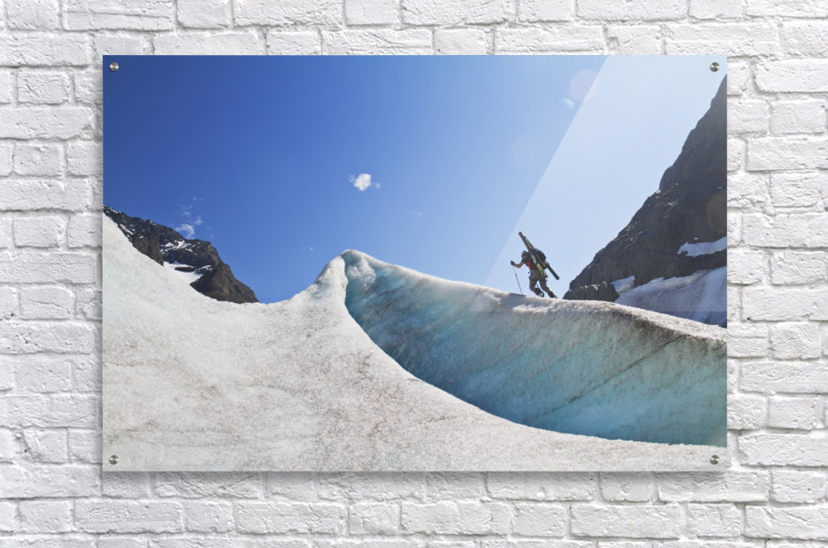 Backcountry skier above the Eklutna Glacier, Western Chugach Mountains, Southcentral Alaska, Winter - Powderaddicts