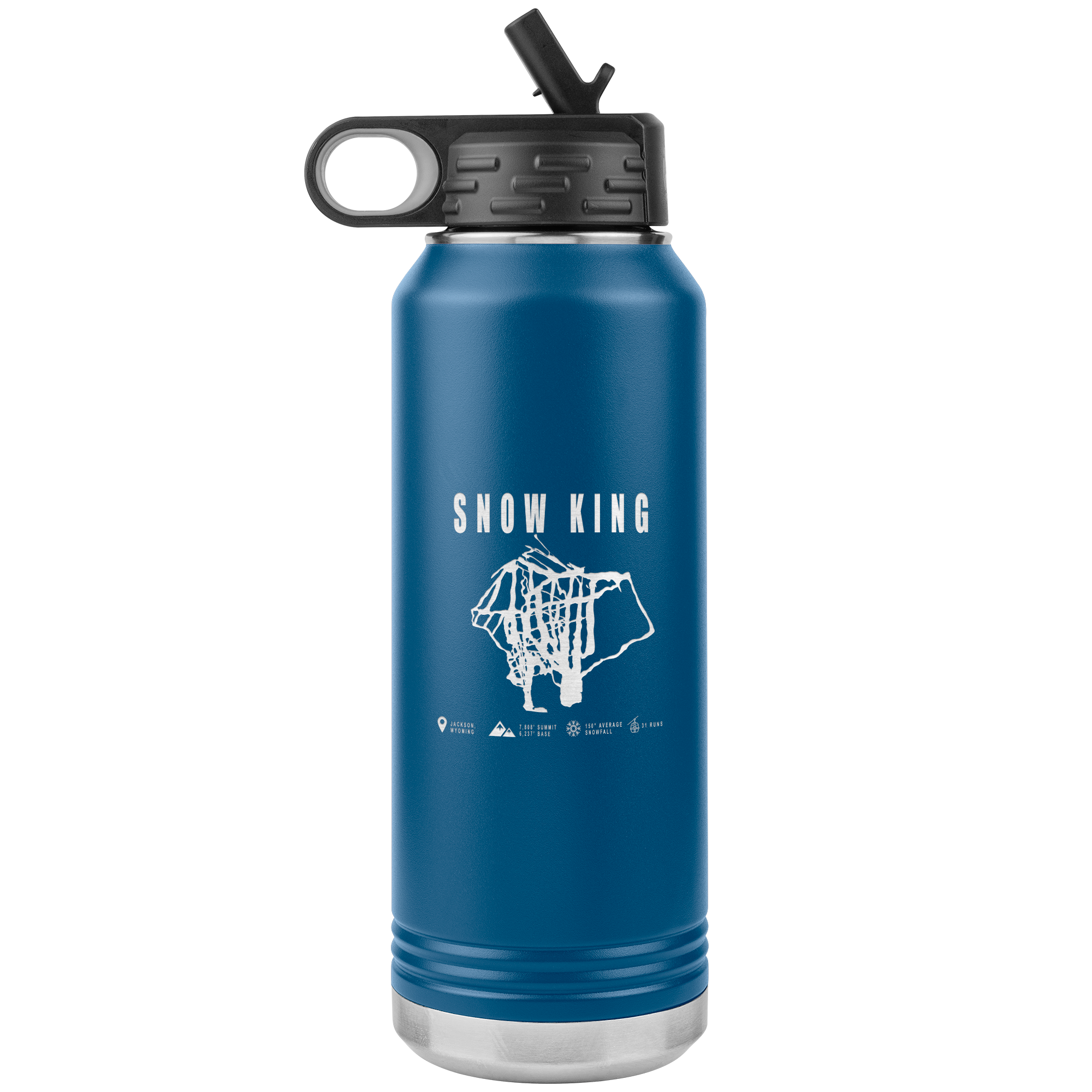 Snow King Wyoming Ski Trail Map 32oz Water Bottle Tumbler - Powderaddicts