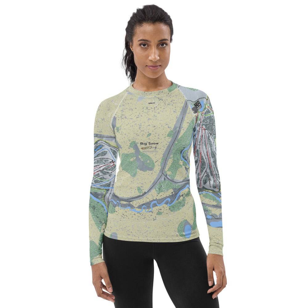 Big Snow, Michigan Ski Trail Map Women&#39;s Base Layer Top - Powderaddicts