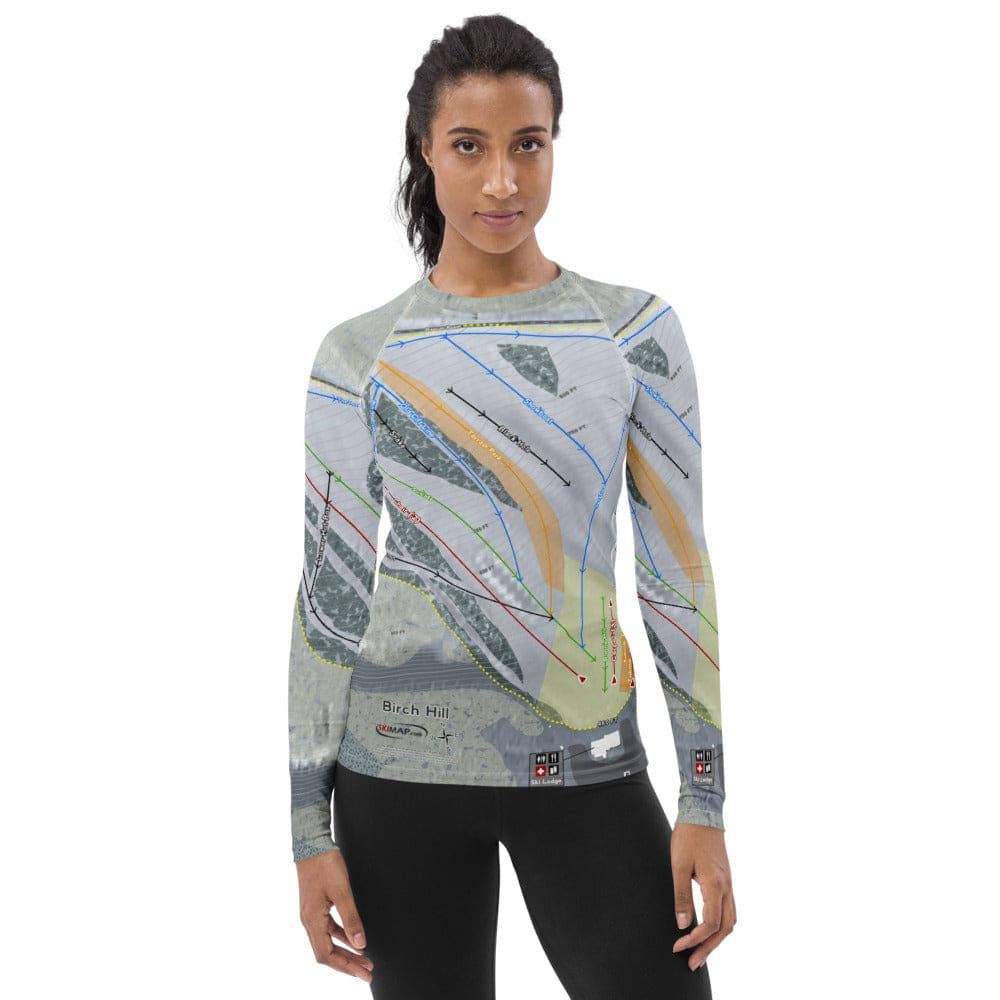 Birch Hill, Alaska Ski Trail Map Women&#39;s Base Layer Top - Powderaddicts