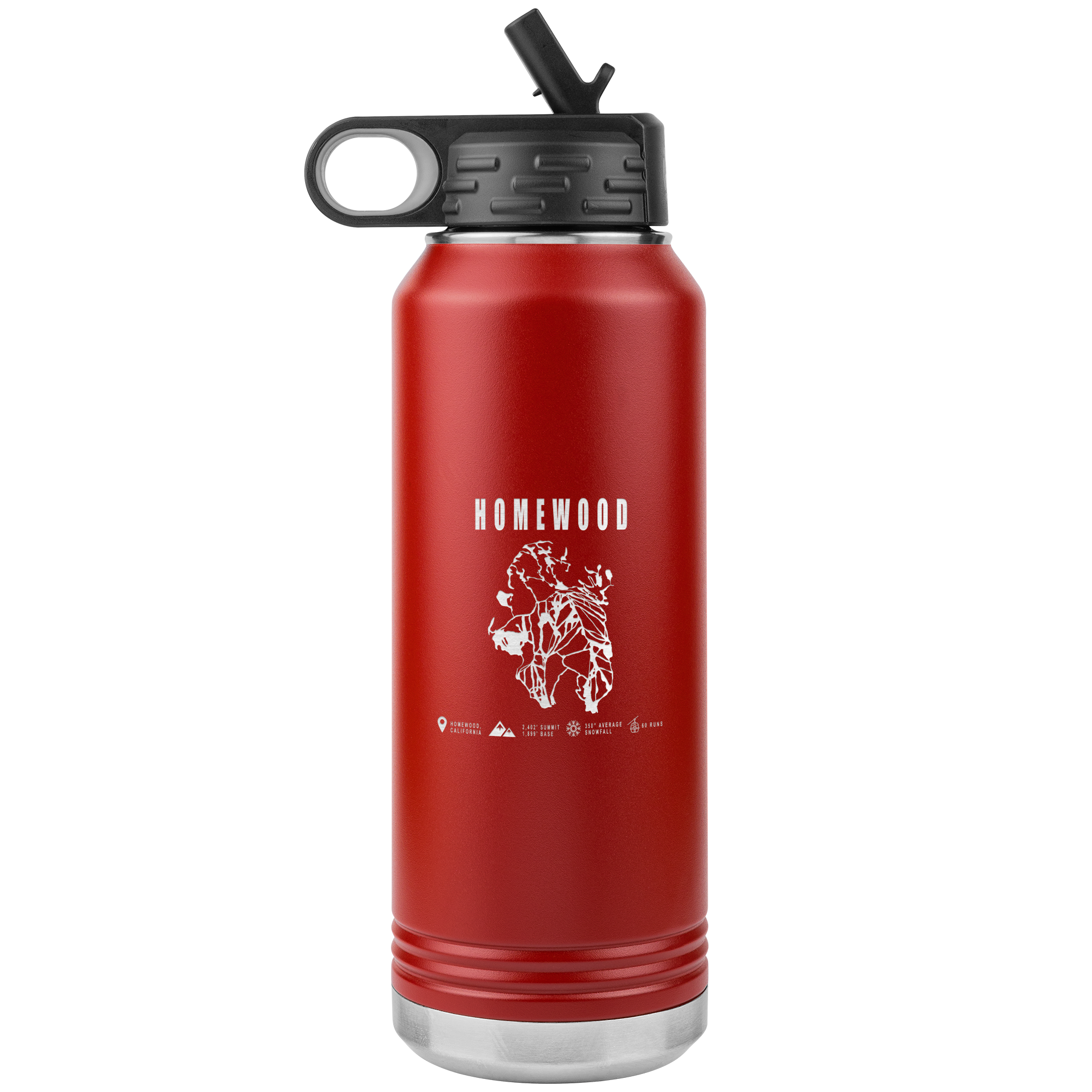 Homewood, California Ski Trail Map 32oz Water Bottle Tumbler - Powderaddicts