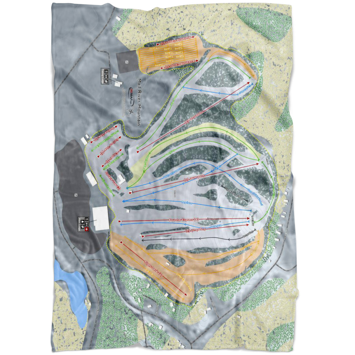 Mad River Mountain, Ohio Ski Trail Map Fleece Blanket - Powderaddicts