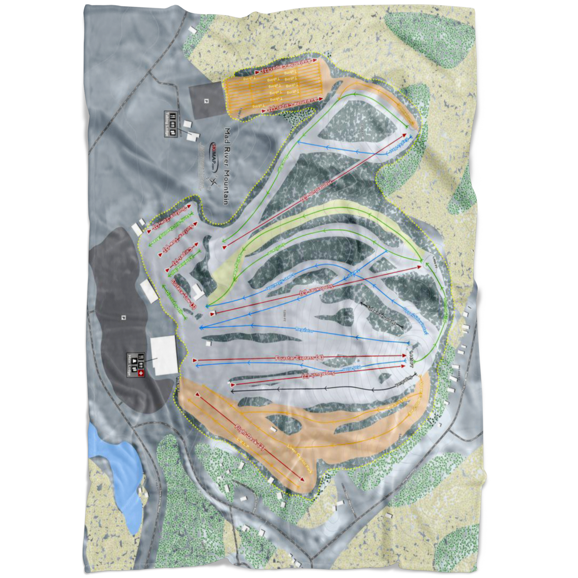 Mad River Mountain, Ohio Ski Trail Map Fleece Blanket - Powderaddicts