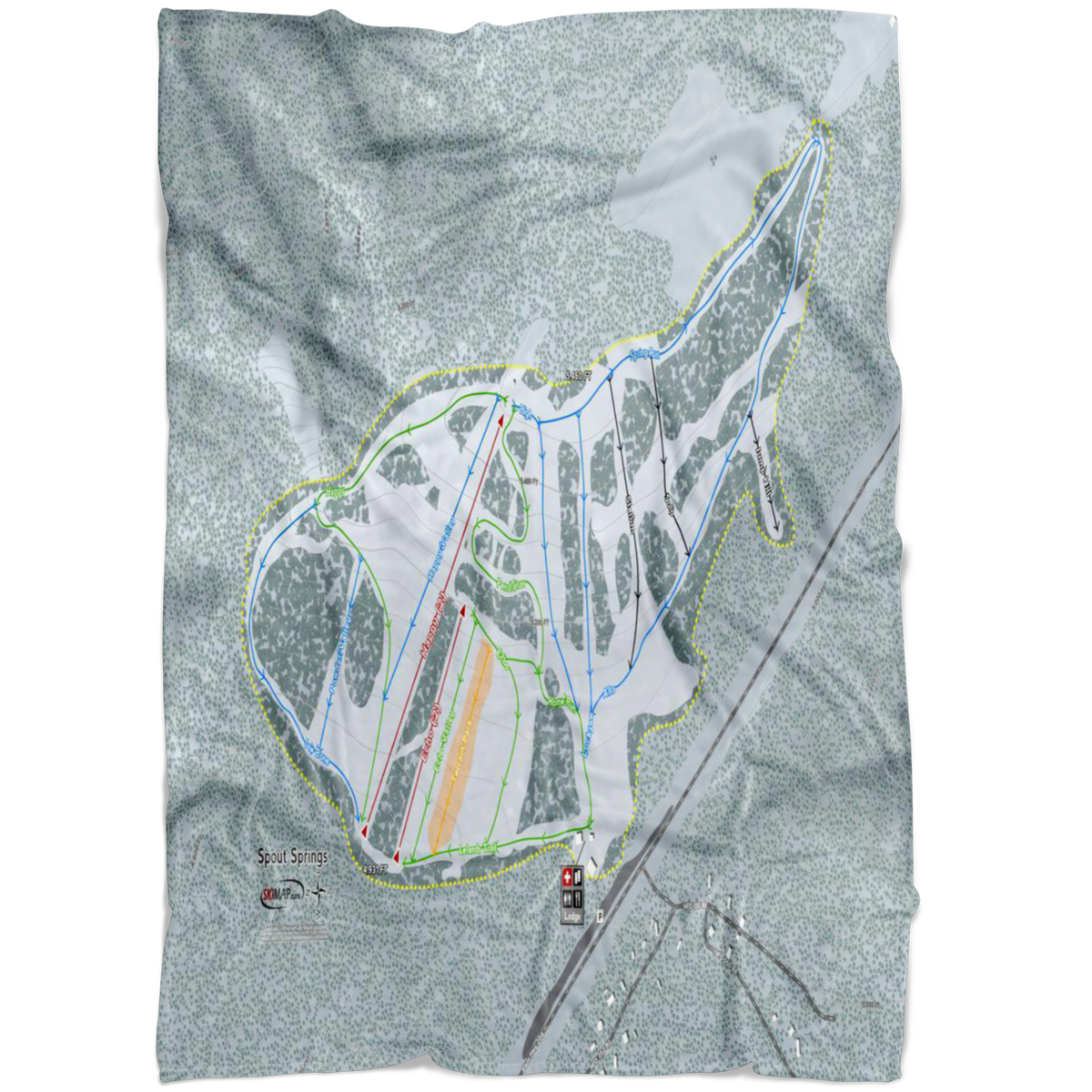 Spout Springs, Oregon Ski Trail Map Fleece Blanket - Powderaddicts