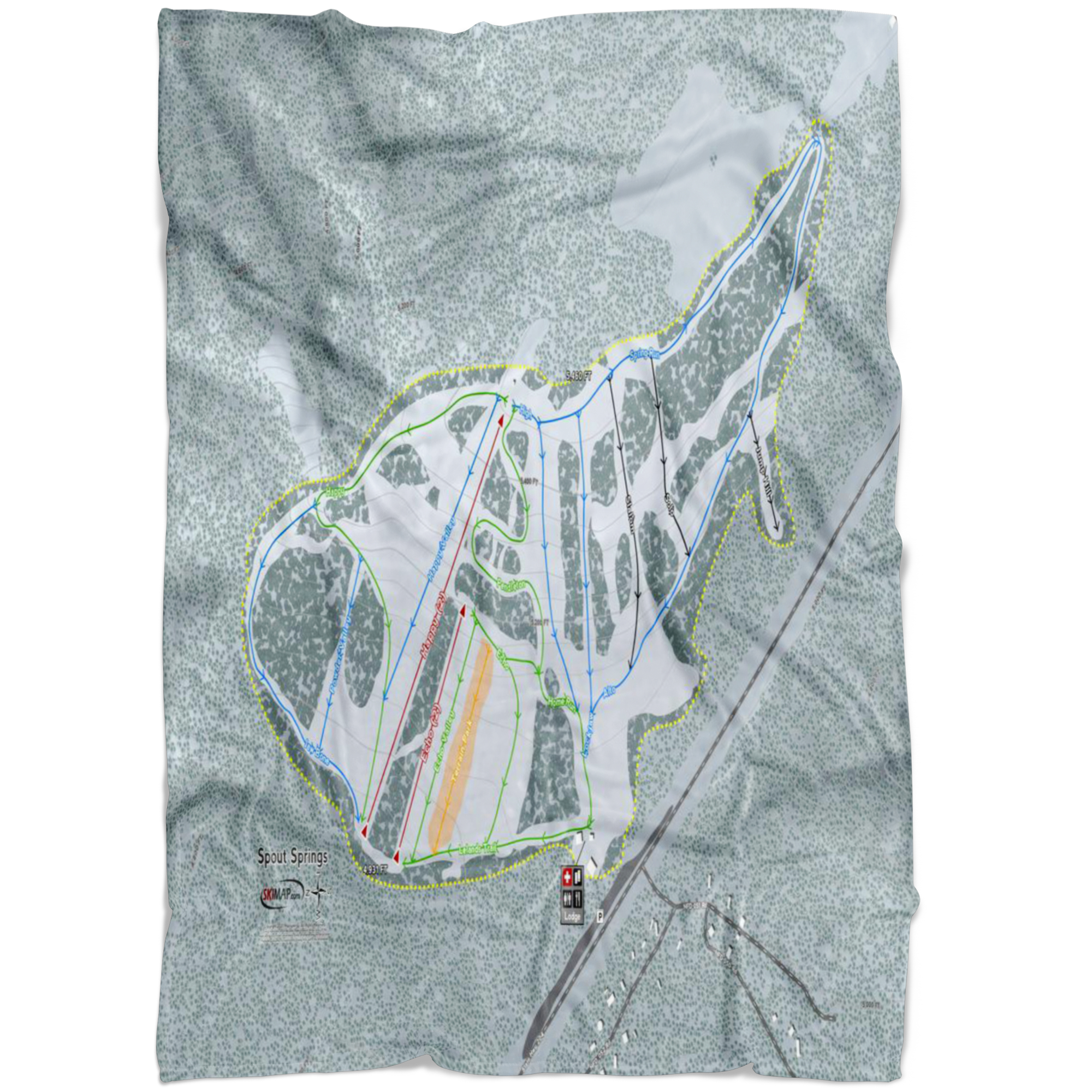 Spout Springs, Oregon Ski Trail Map Fleece Blanket - Powderaddicts