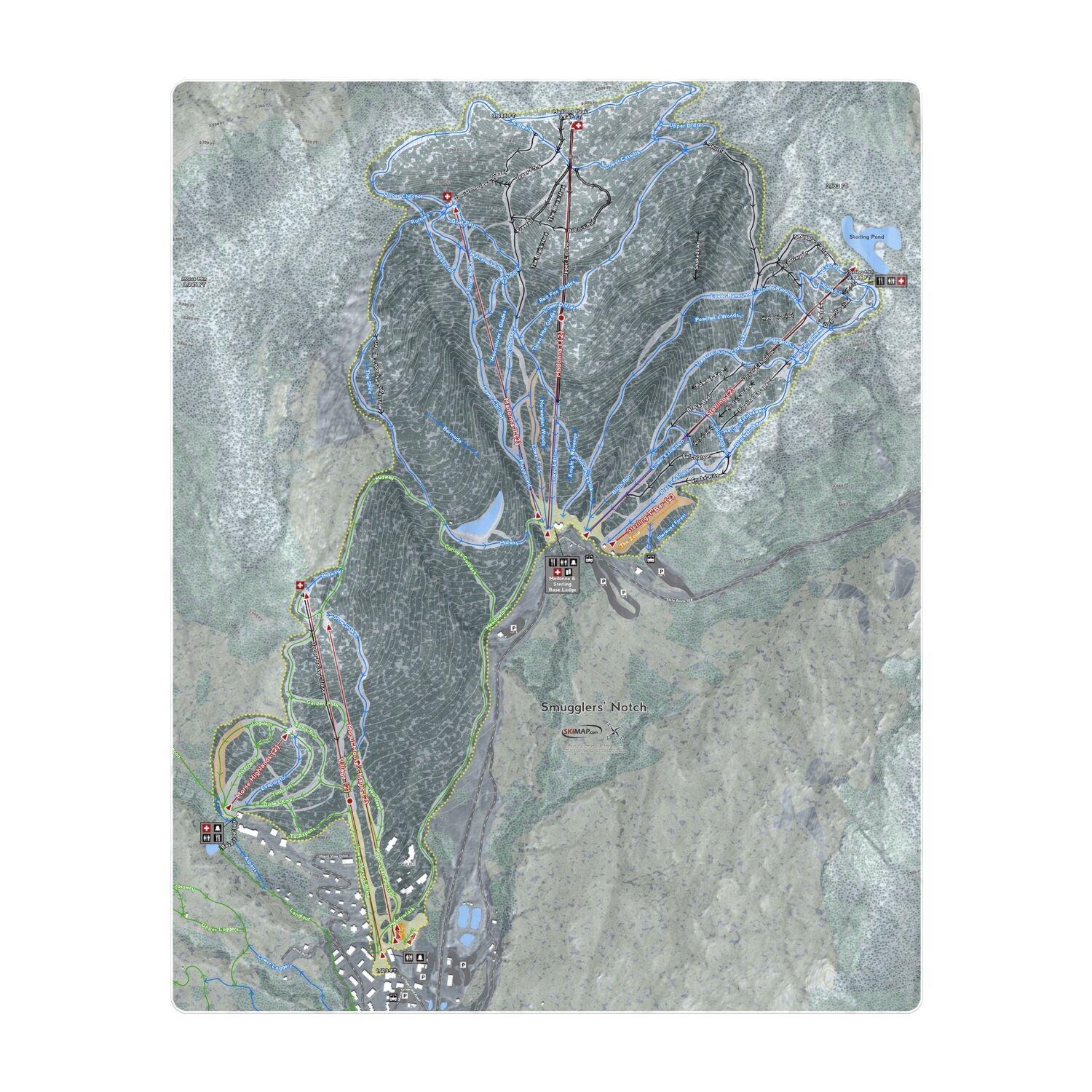 Smuggler's Notch, Vermont Ski Resort Map Printed Beach Towel - Powderaddicts