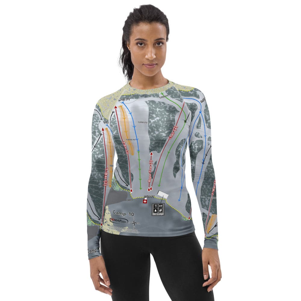 Camp 10, Wisconsin Ski Trail Map Women&#39;s Base Layer Top - Powderaddicts