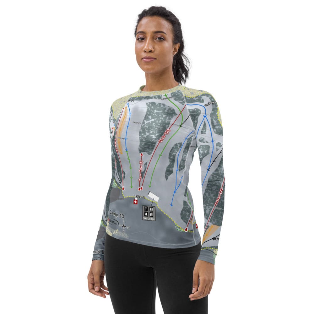 Camp 10, Wisconsin Ski Trail Map Women's Base Layer Top - Powderaddicts