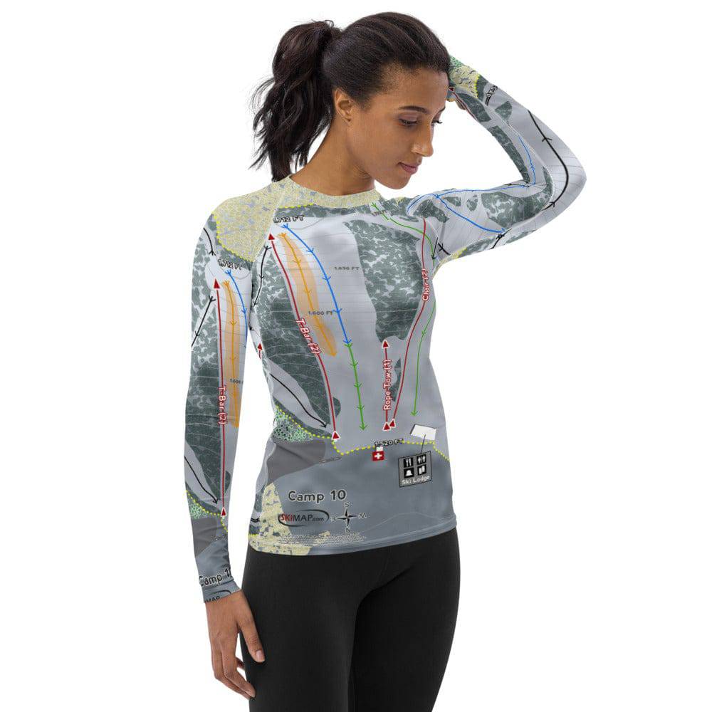 Camp 10, Wisconsin Ski Trail Map Women's Base Layer Top - Powderaddicts