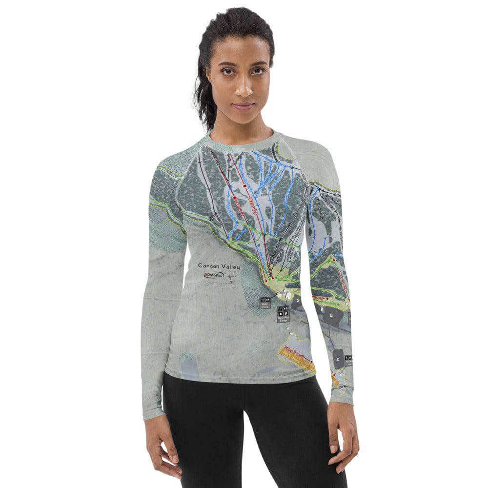 Canaan Valley, West Virginia Ski Trail Map Women&#39;s Base Layer Top - Powderaddicts