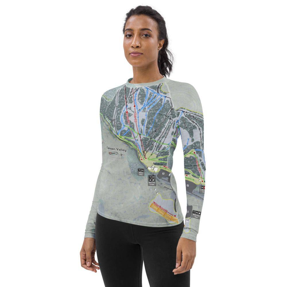 Canaan Valley, West Virginia Ski Trail Map Women's Base Layer Top - Powderaddicts