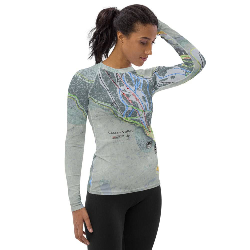 Canaan Valley, West Virginia Ski Trail Map Women's Base Layer Top - Powderaddicts