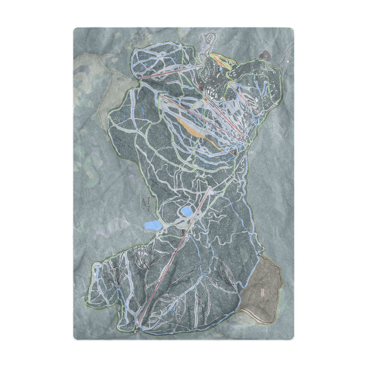 Silver Star, British Columbia Ski Resort Map Printed Beach Towel - Powderaddicts