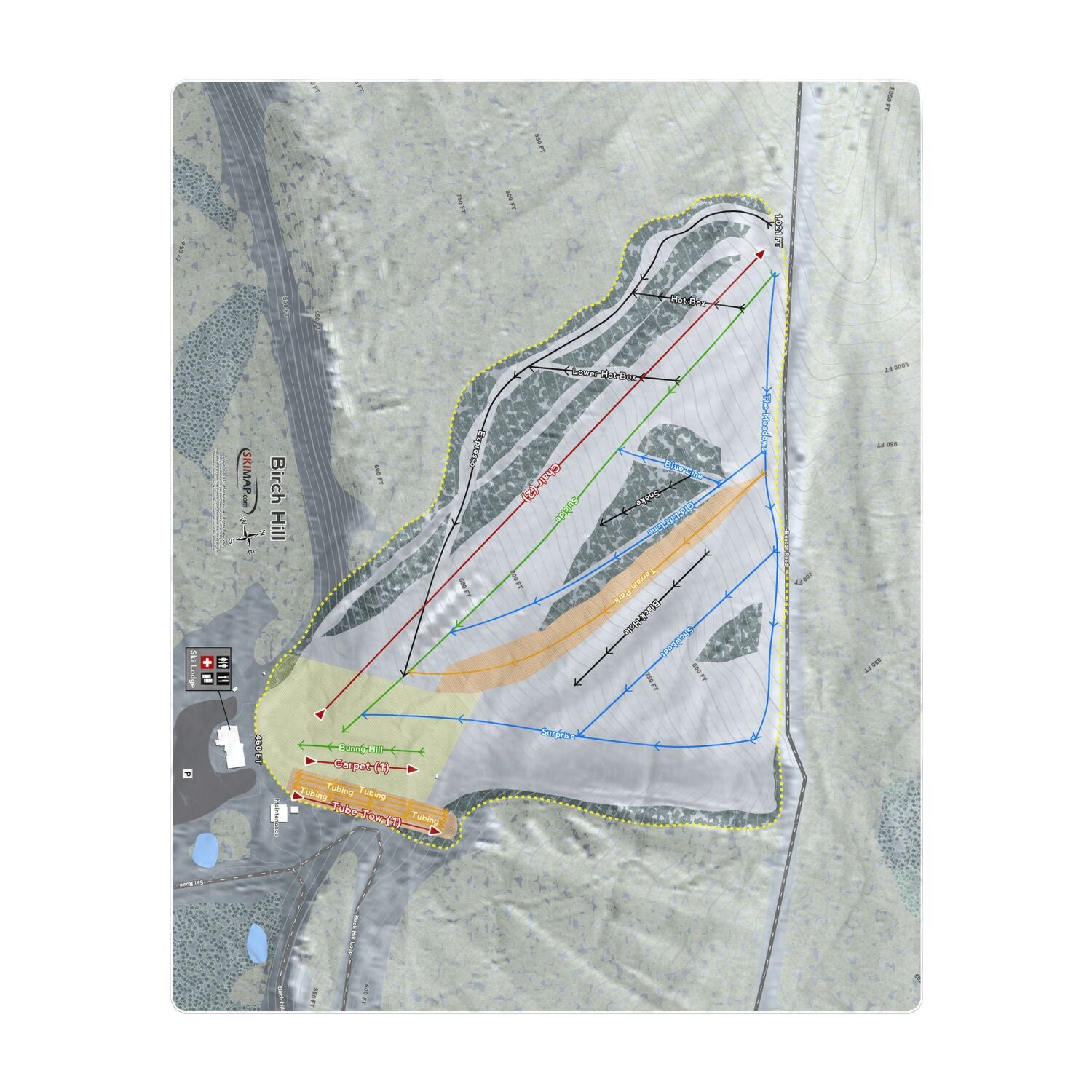 Birch Hill, Alaska Ski Resort Map Printed Beach Towel - Powderaddicts