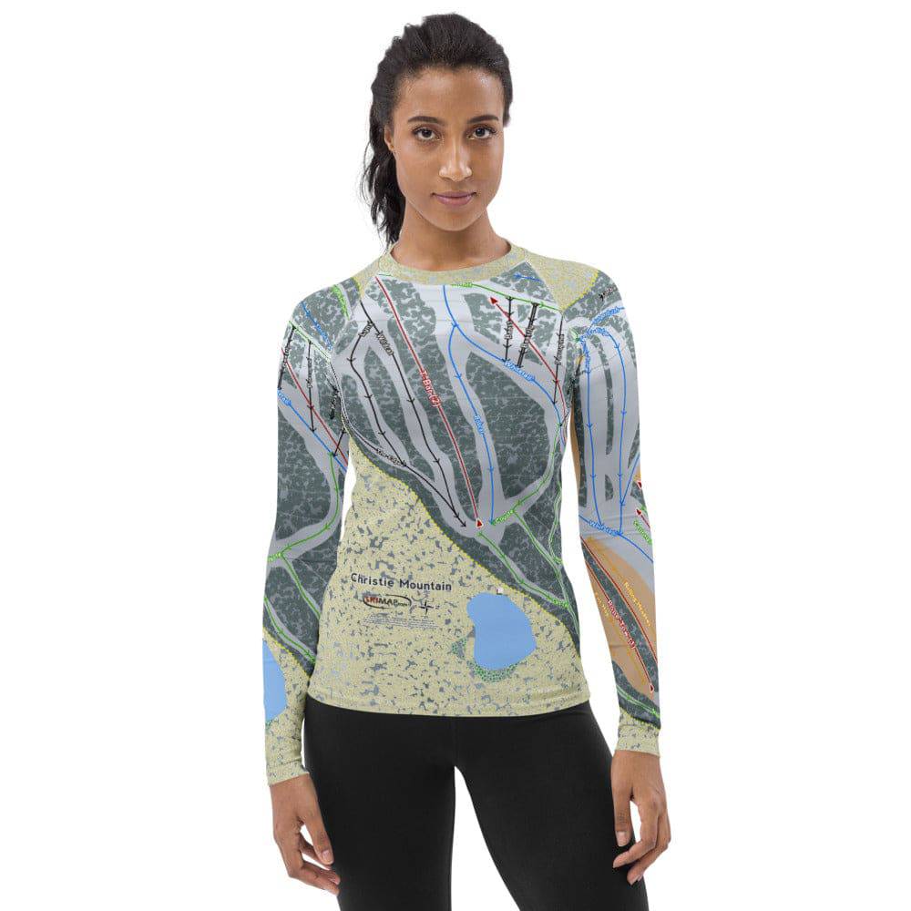 Christie Mountain, Wisconsin Ski Trail Map Women&#39;s Base Layer Top - Powderaddicts