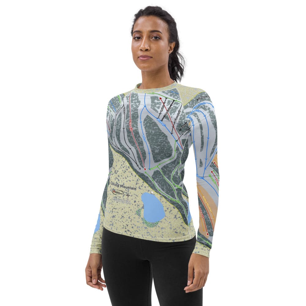 Christie Mountain, Wisconsin Ski Trail Map Women's Base Layer Top - Powderaddicts