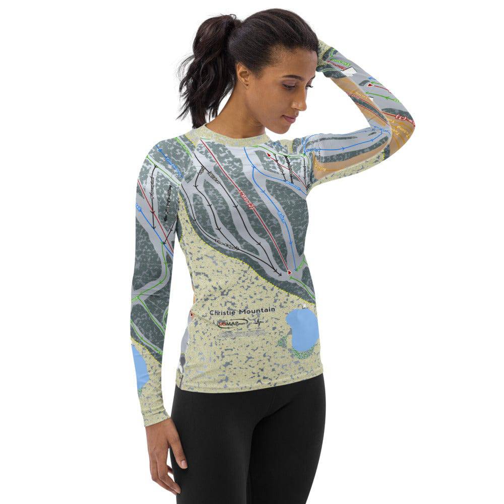 Christie Mountain, Wisconsin Ski Trail Map Women's Base Layer Top - Powderaddicts