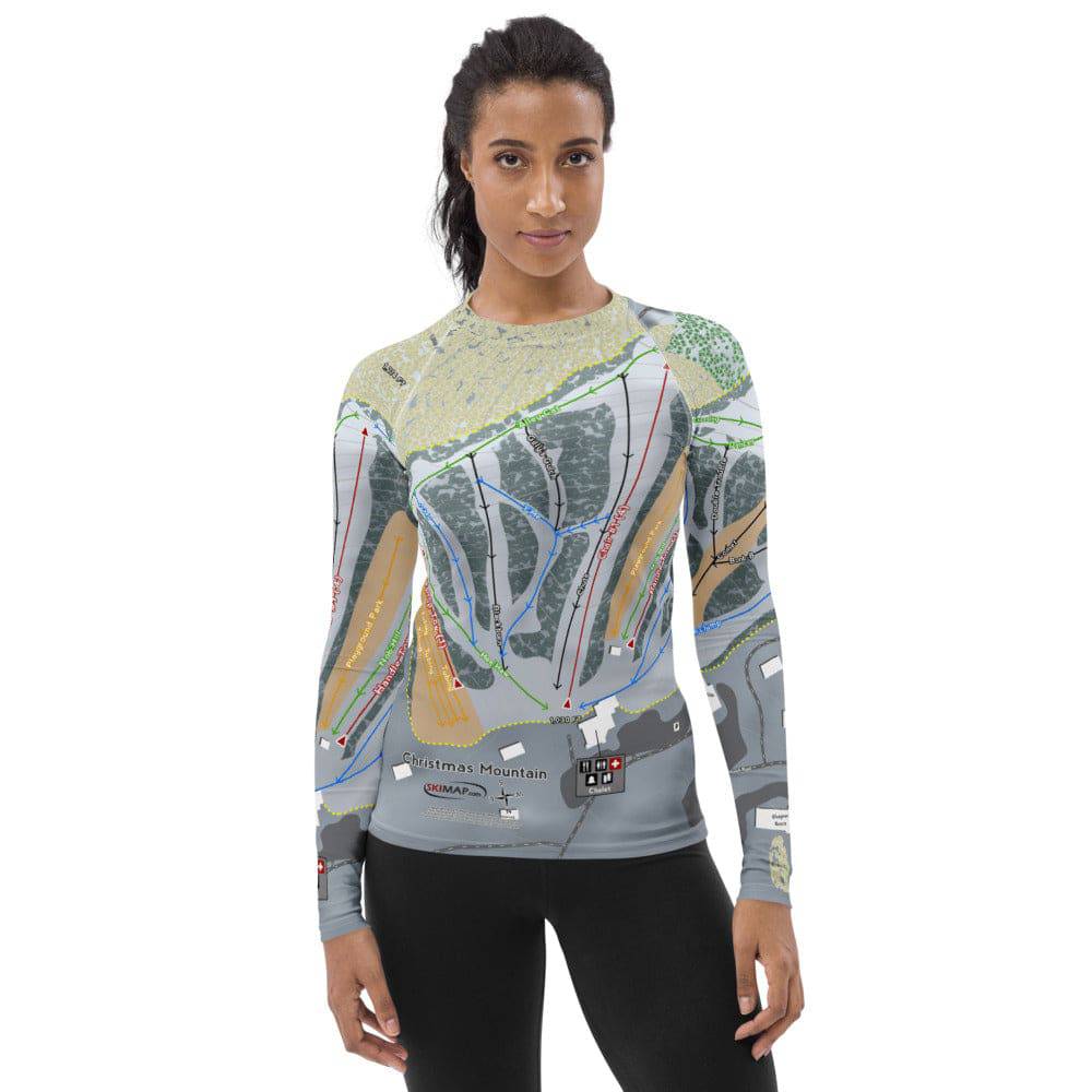 Christmas Mountain, Wisconsin Ski Trail Map Women&#39;s Base Layer Top - Powderaddicts